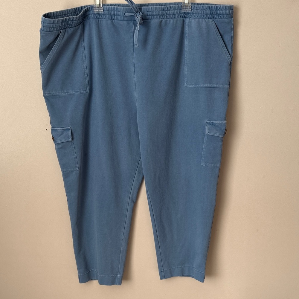 Caslon‎ Organic Cotton Blend Cargo Pants Tie Waist Light Blue Size 3X